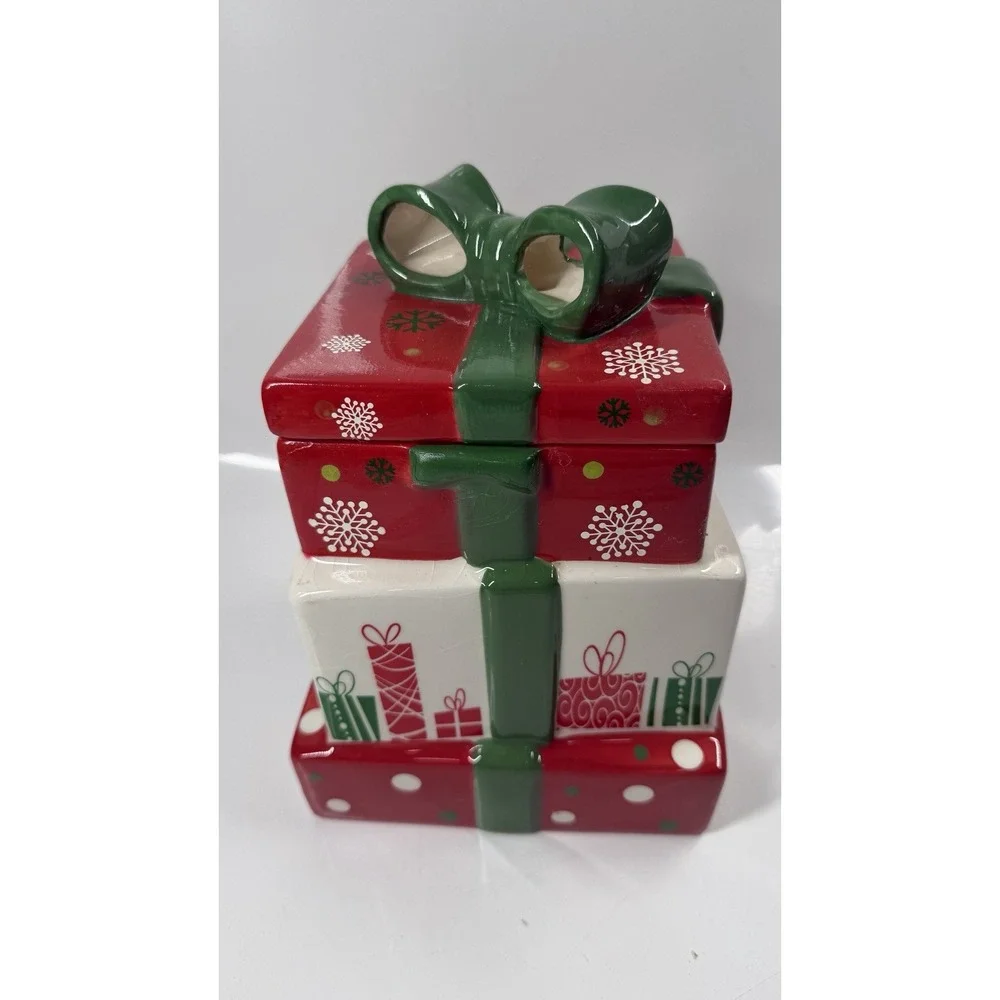 Vintage Ceramic Stacked Christmas Presents Shaped Cookie Jar 10